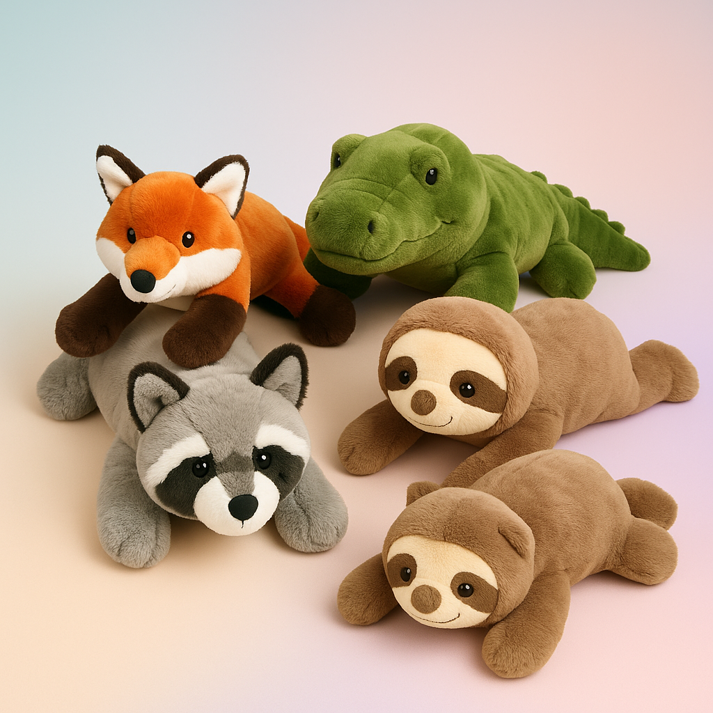 Peluche XXL – Renard / Raton / Paresseux / Crocodile